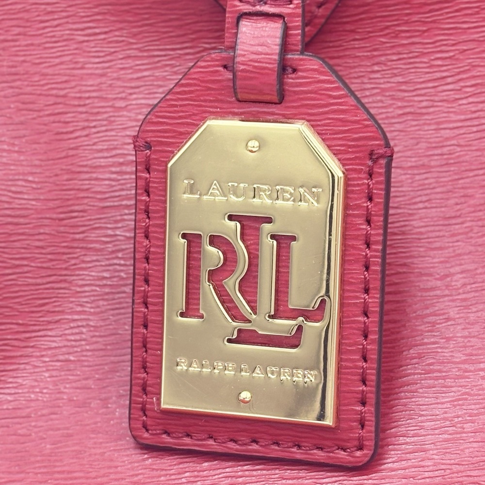 Ralph Lauren Tate Dome Satchel Red Leather Bag Gold Accents No Shoulder Strap - Picture 3 of 16